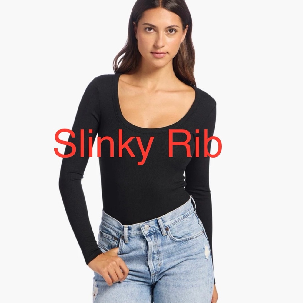 Nuuds Slinky Rib Black Long Sleeve Scoop Neck Bodysuit (LIKE NEW)